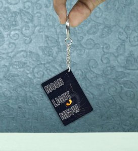 Whiskers In The Moonlight Glow Design Printed Keychain Pack of 2