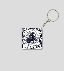 Whimsical Halloween Spider Web Scene Printed Keychain Pack of 2
