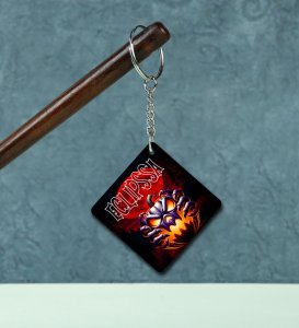 Haunting Flame Skull and Blood Moon Eclipse Design Printed Keychain Pack of 2